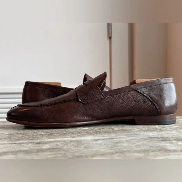 Ermenegildo Zegna Light Brown Leather Flex Loafer Shoe US 10.5 Natural Grain